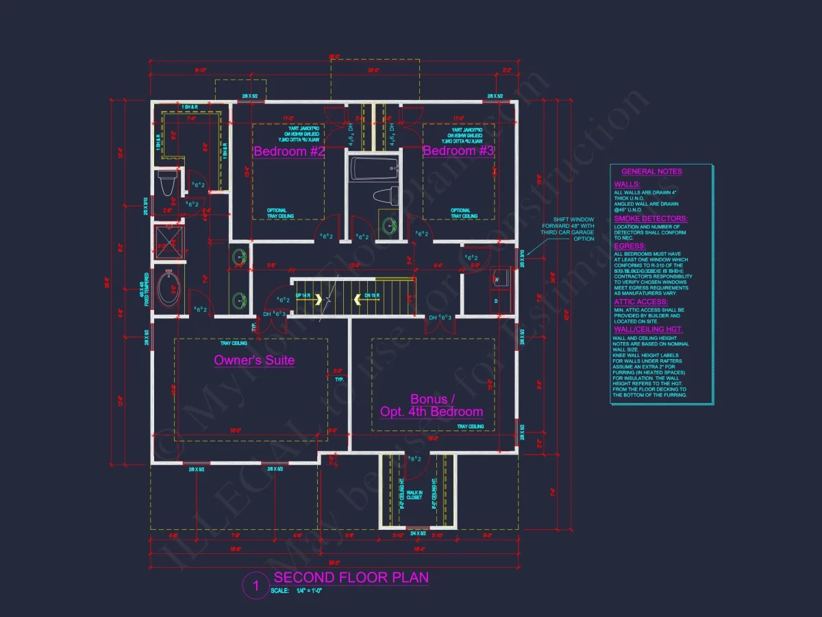 Modern house Design with 4 Bed CAD Blueprint Plans