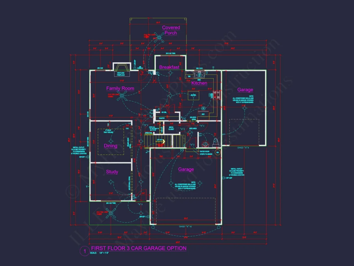 Modern house Design with 4 Bed CAD Blueprint Plans