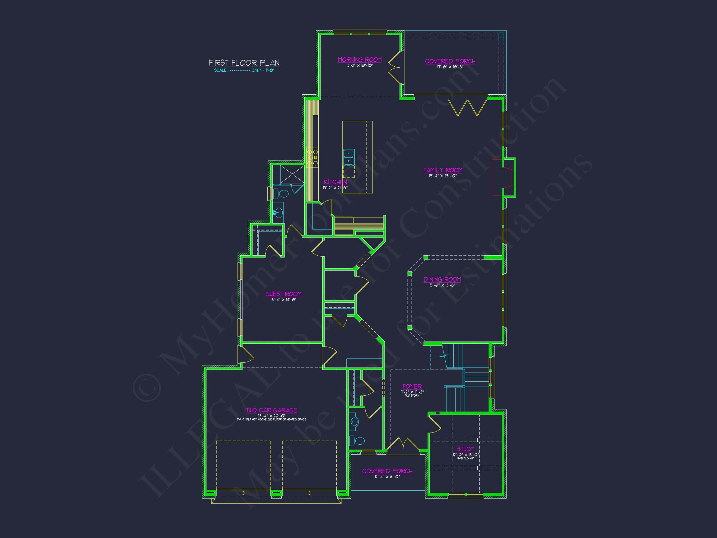 Modern Home Design with Detailed Floor Plan and CAD Blueprints