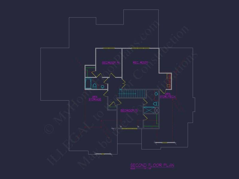 Modern house Floor Plan: CAD Designs with 4 Bedrooms