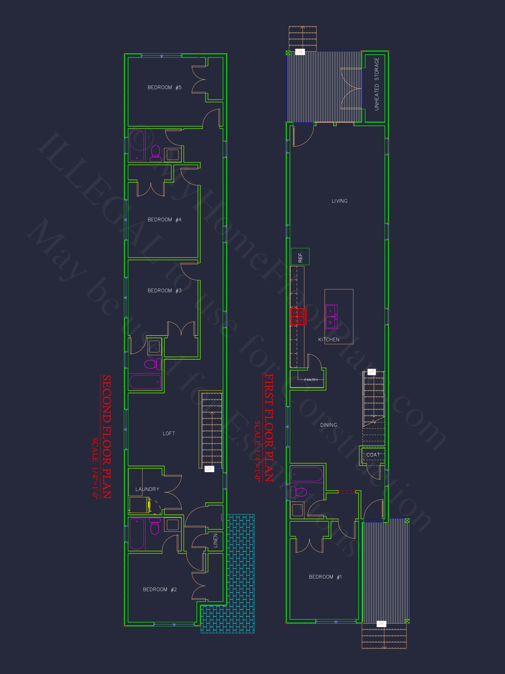 Modern Home Floor Plan with 2-Story Blueprint and CAD Designs