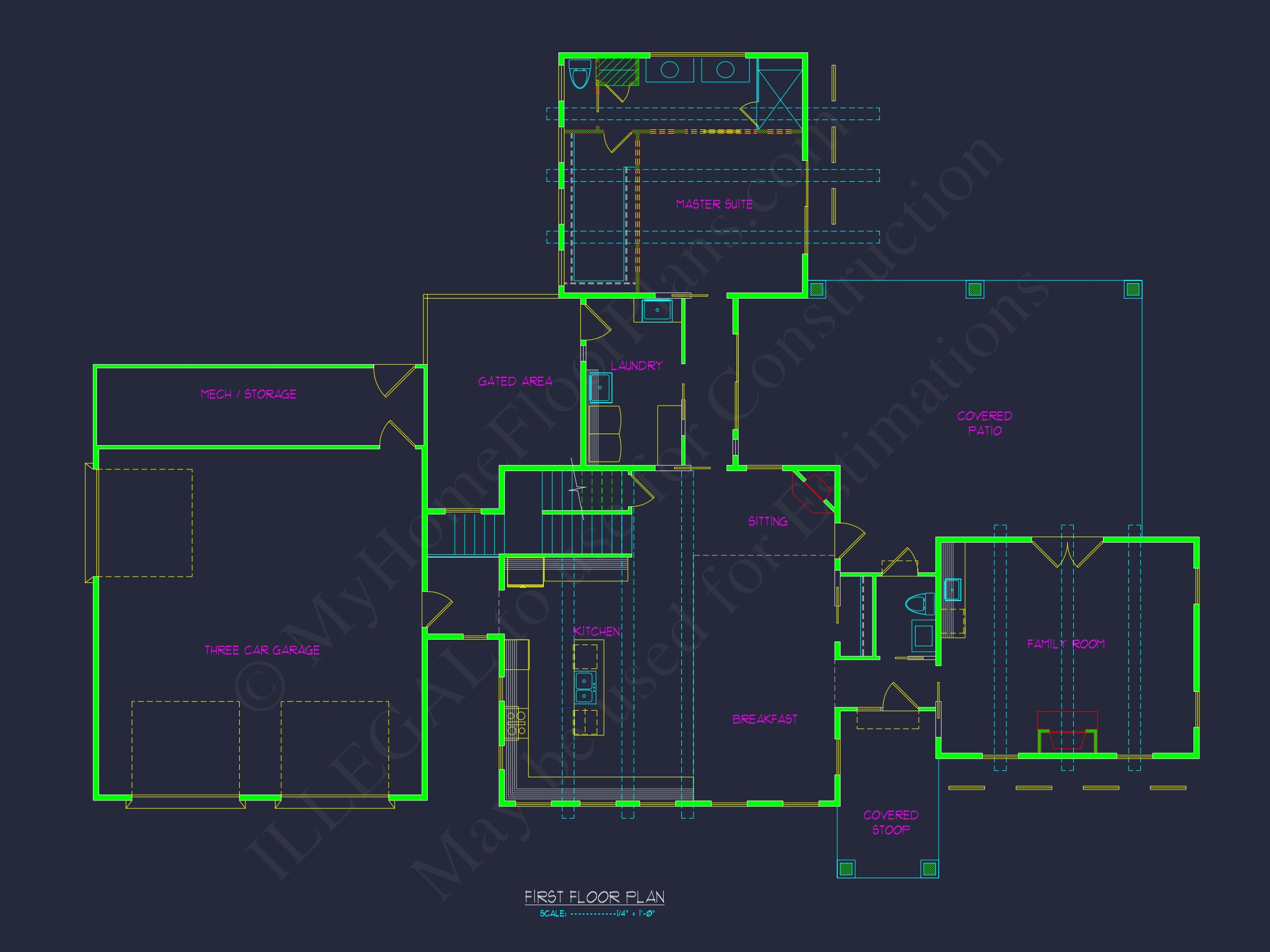 Modern Home Floor Plan with 3-Car Garage and CAD Designs