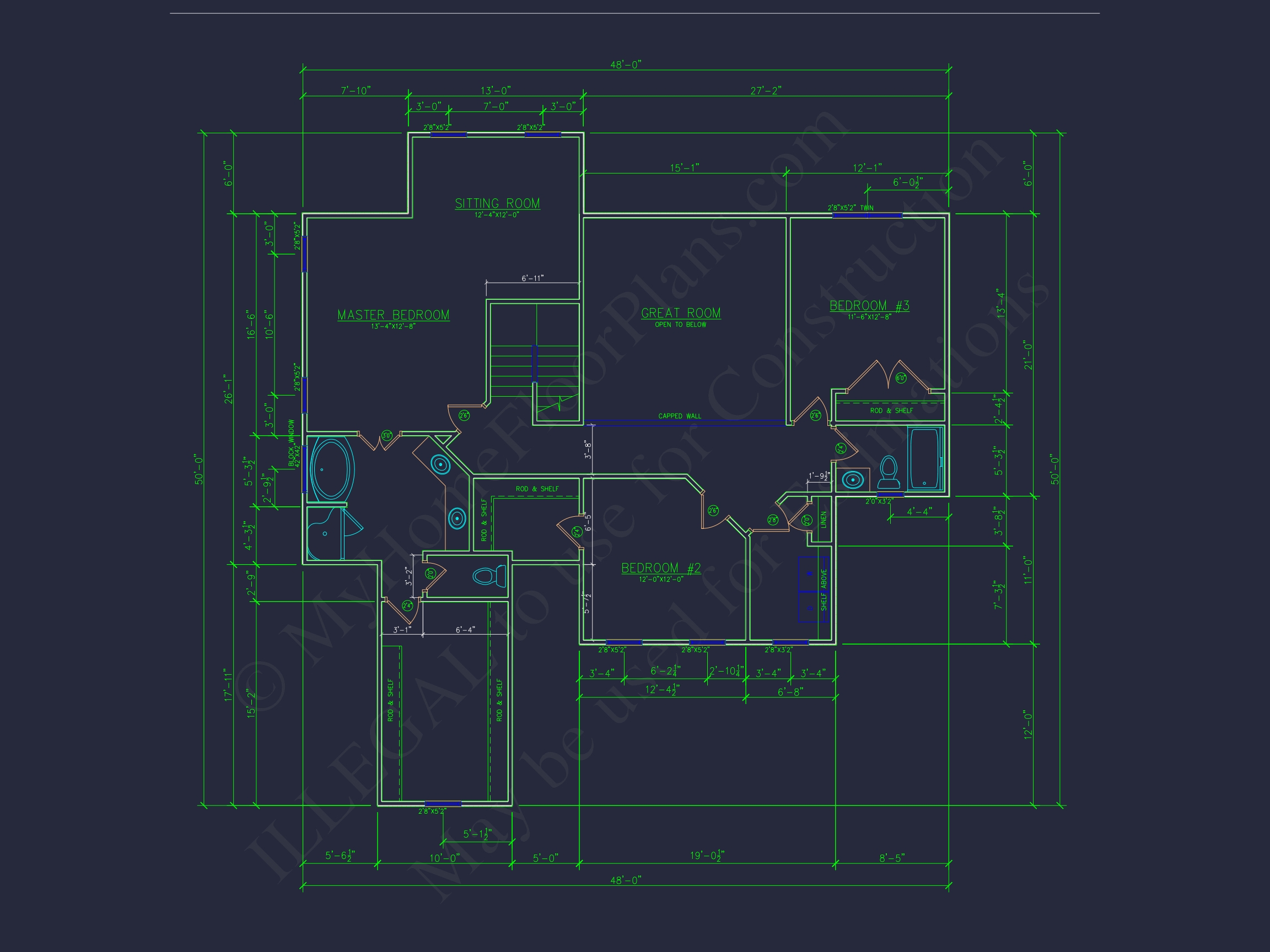 Modern Home Floor Plan with 4 Bedrooms,2-Car Garage & CAD Design