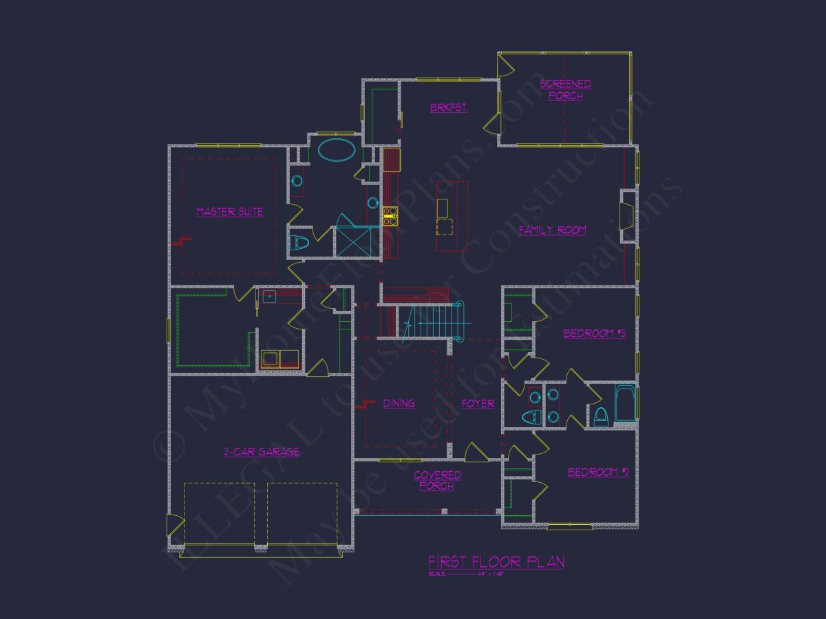 Modern house Floor Plan with 4 Bedrooms, CAD Designs & Features