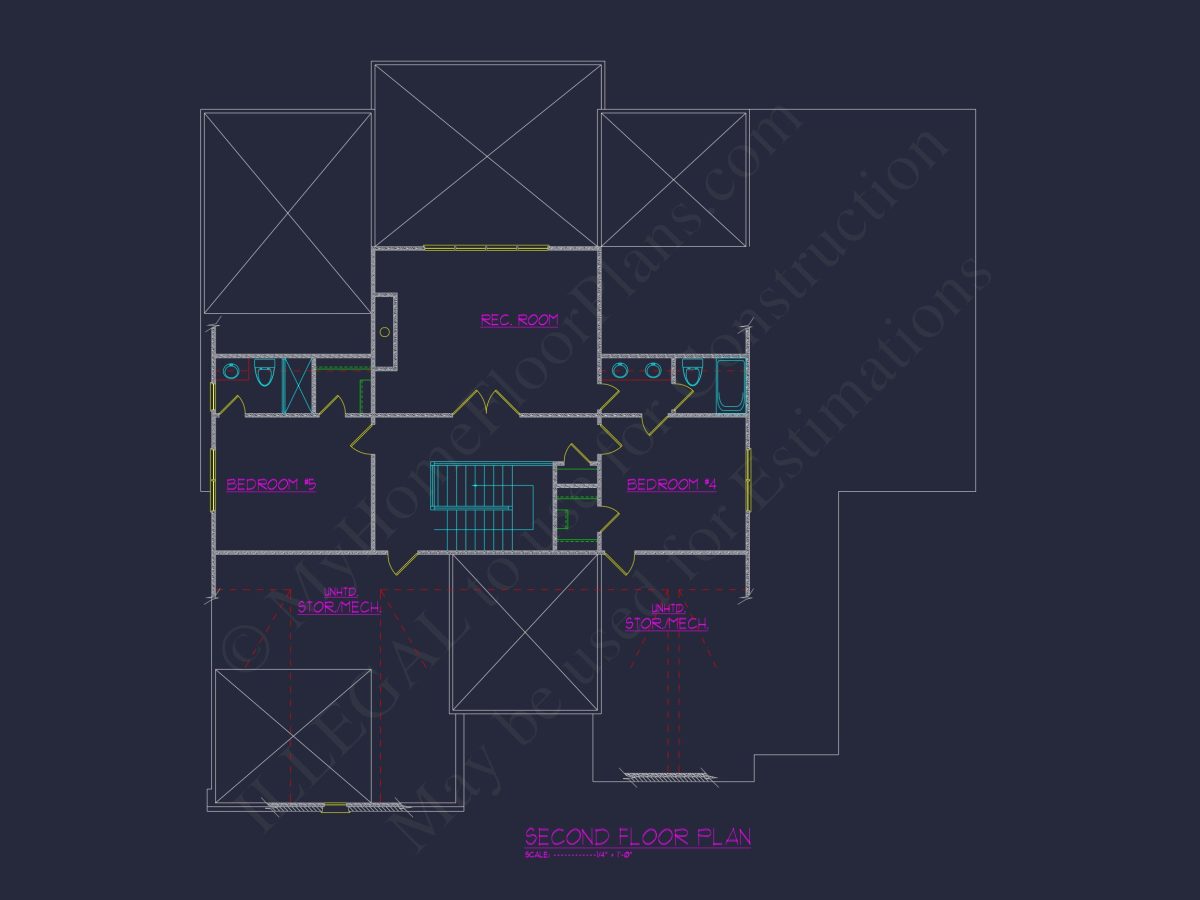 Modern house Floor Plan with 5 Bedrooms, CAD Blueprint Designs
