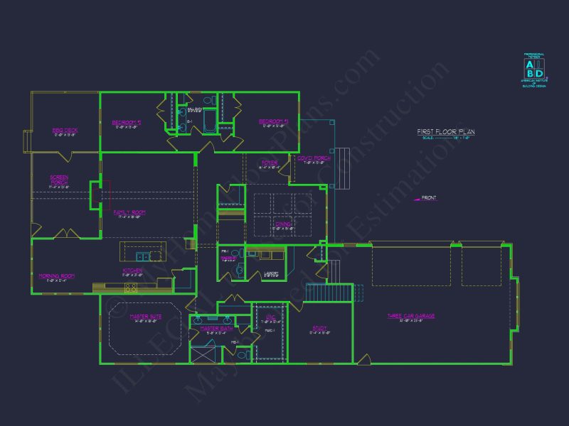 Modern house Floor Plan with CAD Blueprint for 2-Story Design