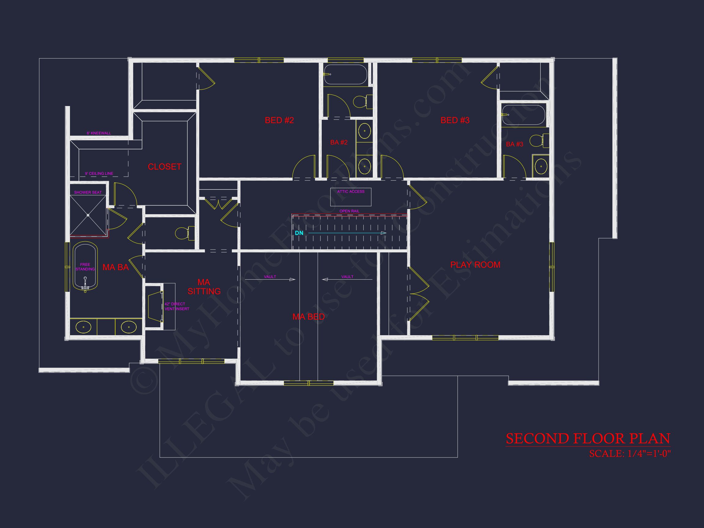 Modern house Plan with 2 Floors,CAD Blueprint & 5 Bedrooms