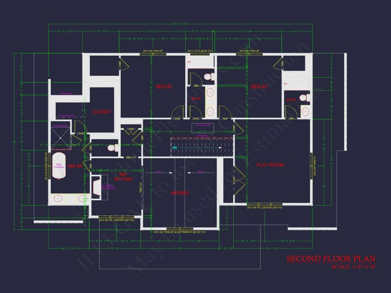 Modern house Plan with 2 Floors, CAD Blueprint & 5 Bedrooms