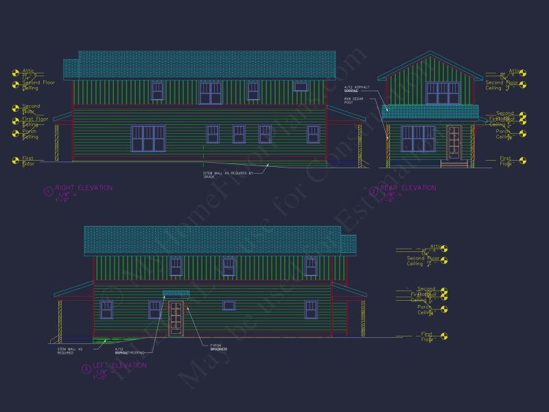 Modern house Plan with 2 Story Design & CAD Blueprint