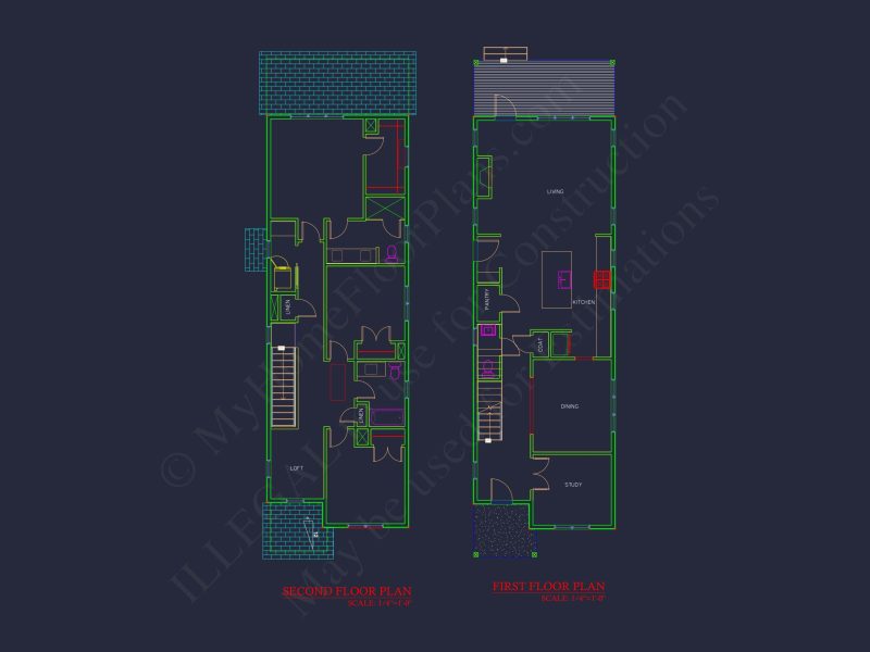 Modern house Plan with 2 Story Design & CAD Blueprint