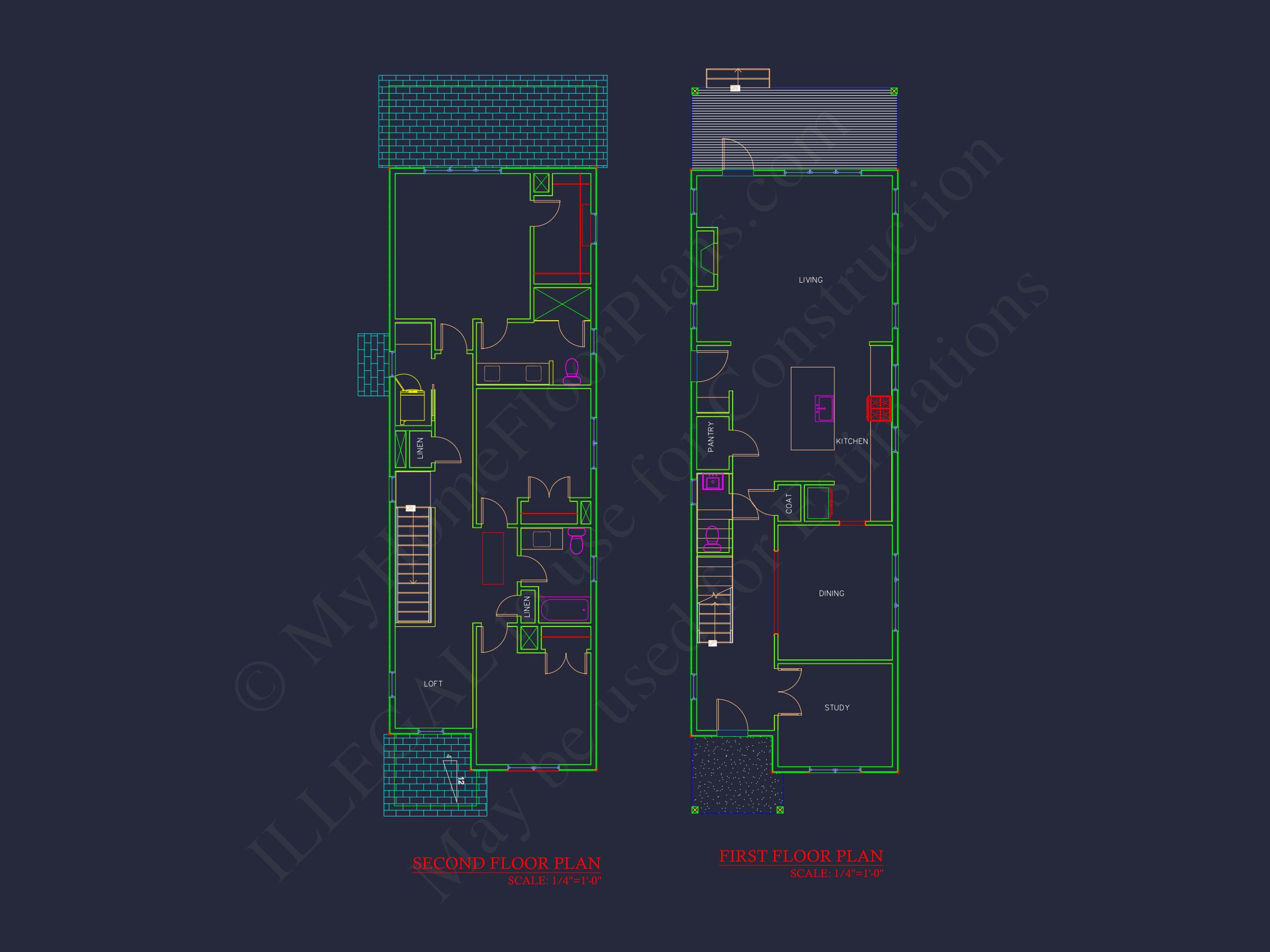 Modern house Plan with 2 Story Design & CAD Blueprint