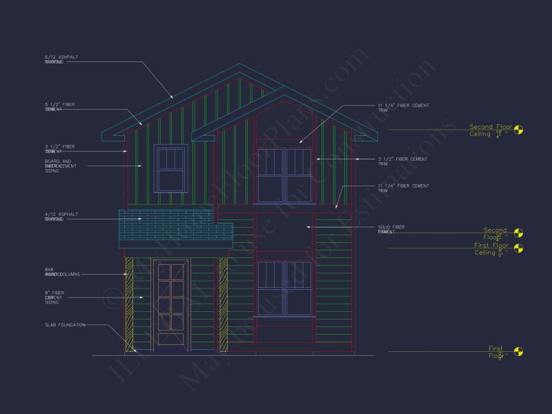 Modern house Plan with 2 Story Design & CAD Blueprint