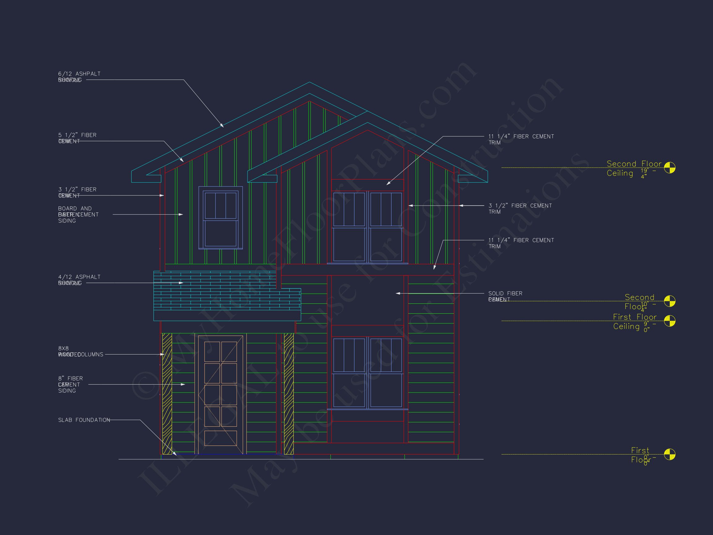 Modern house Plan with 2 Story Design & CAD Blueprint