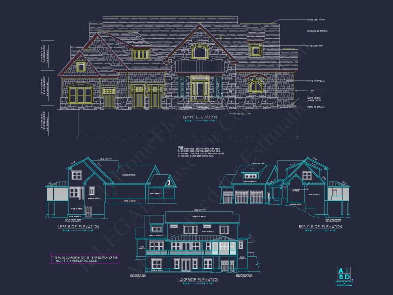 Modern house Plan with 3 Floors, CAD Blueprint & 4 Bedrooms