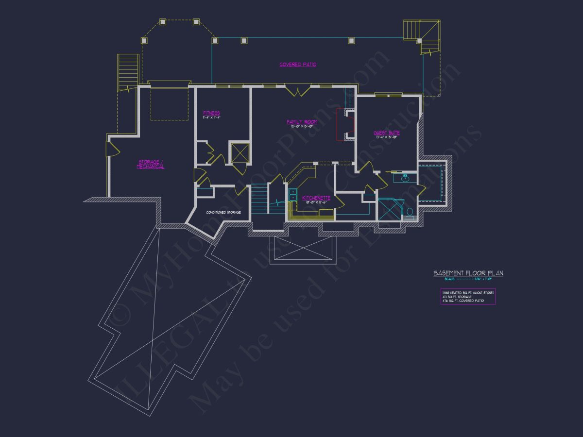 Modern house Plan with 3 Floors, CAD Blueprint & 4 Bedrooms