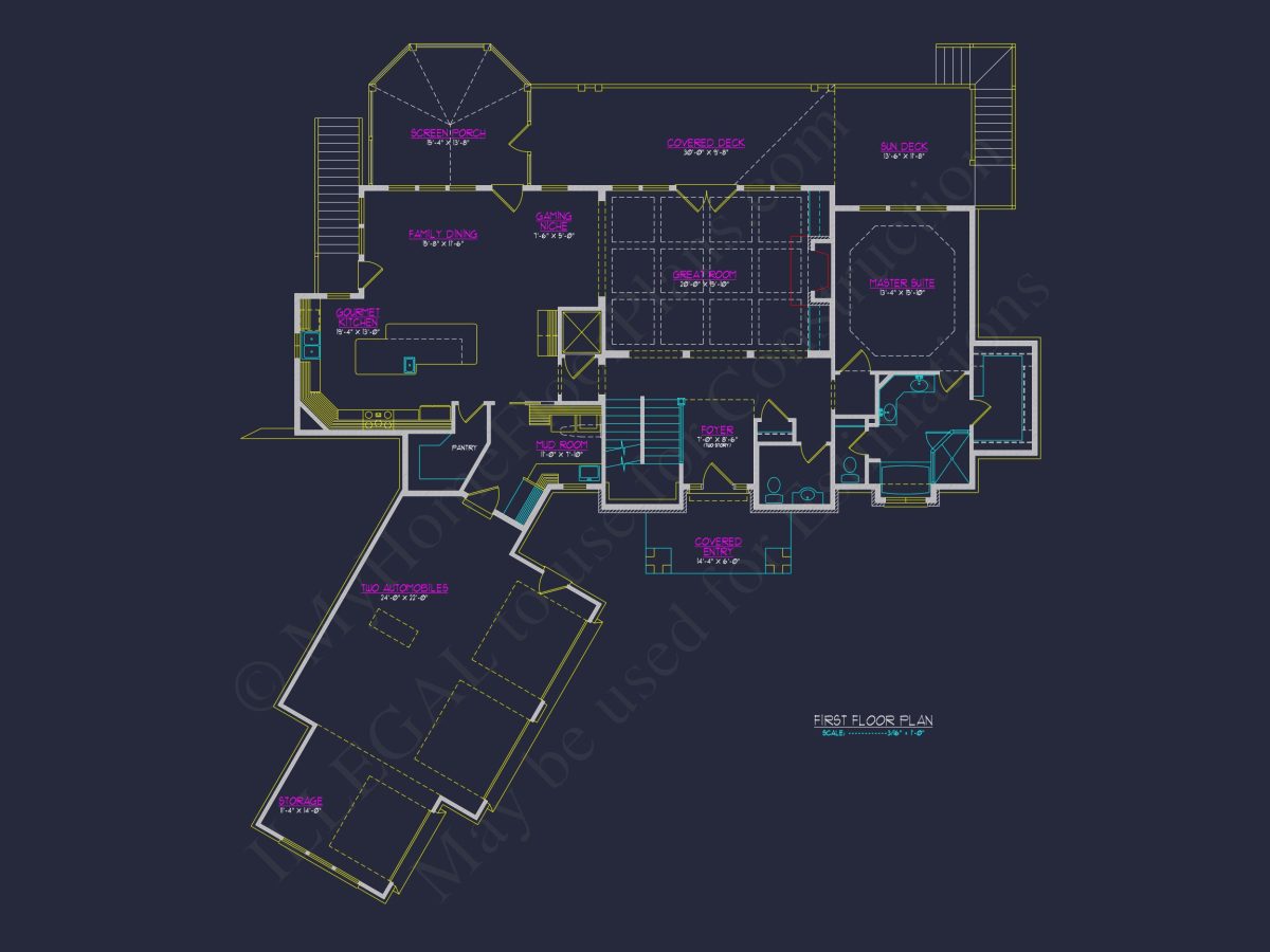 Modern house Plan with 3 Floors, CAD Blueprint & 4 Bedrooms