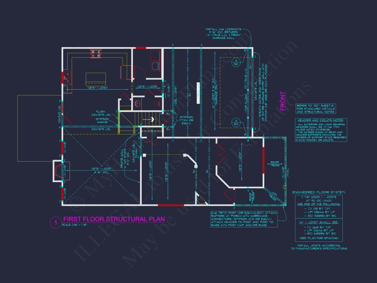 Modern house Plan with 4 Bedrooms, CAD Blueprint & Open Design