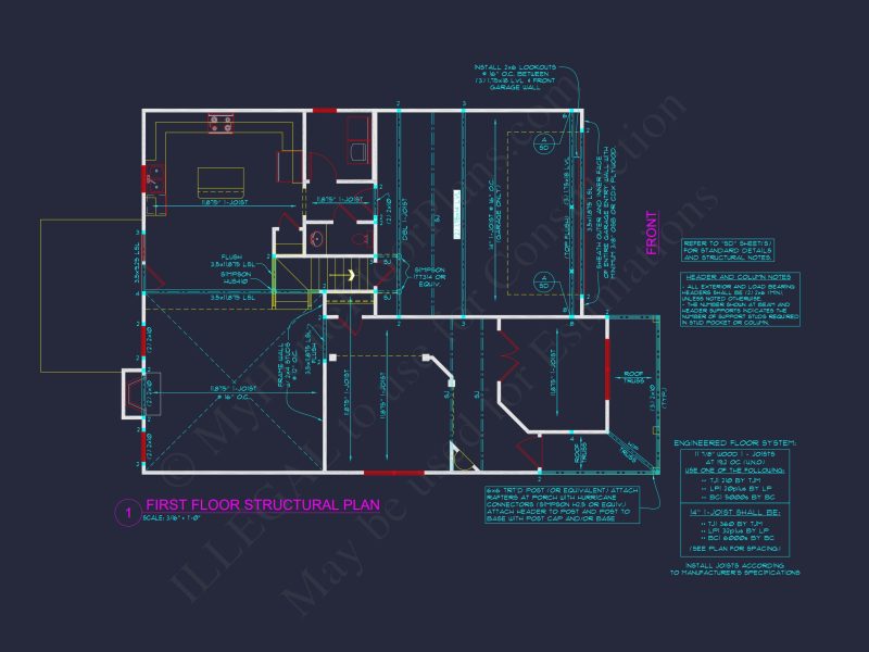 Modern house Plan with 4 Bedrooms, CAD Blueprint & Open Design