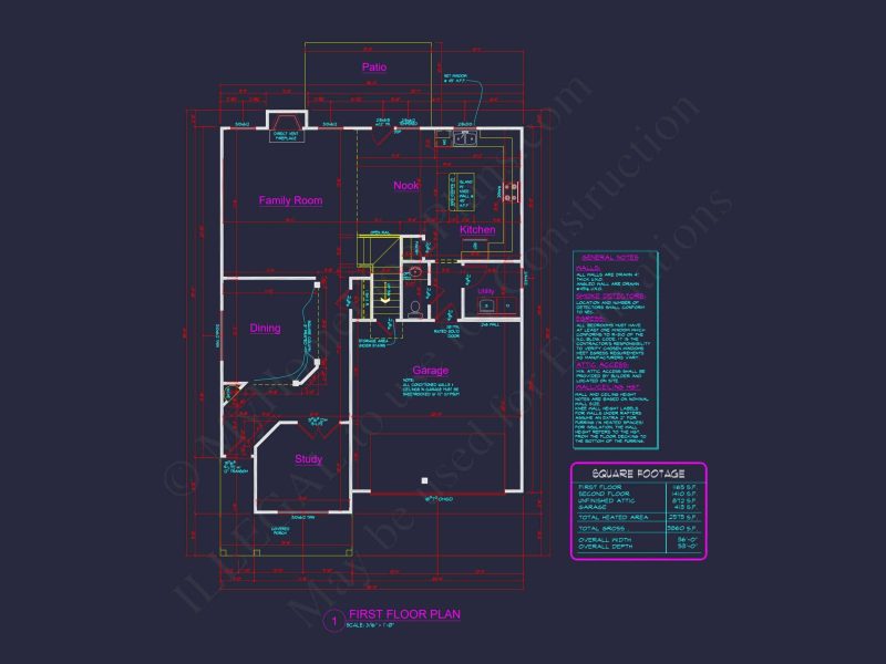 Modern house Plan with 4 Bedrooms, CAD Blueprint & Open Design
