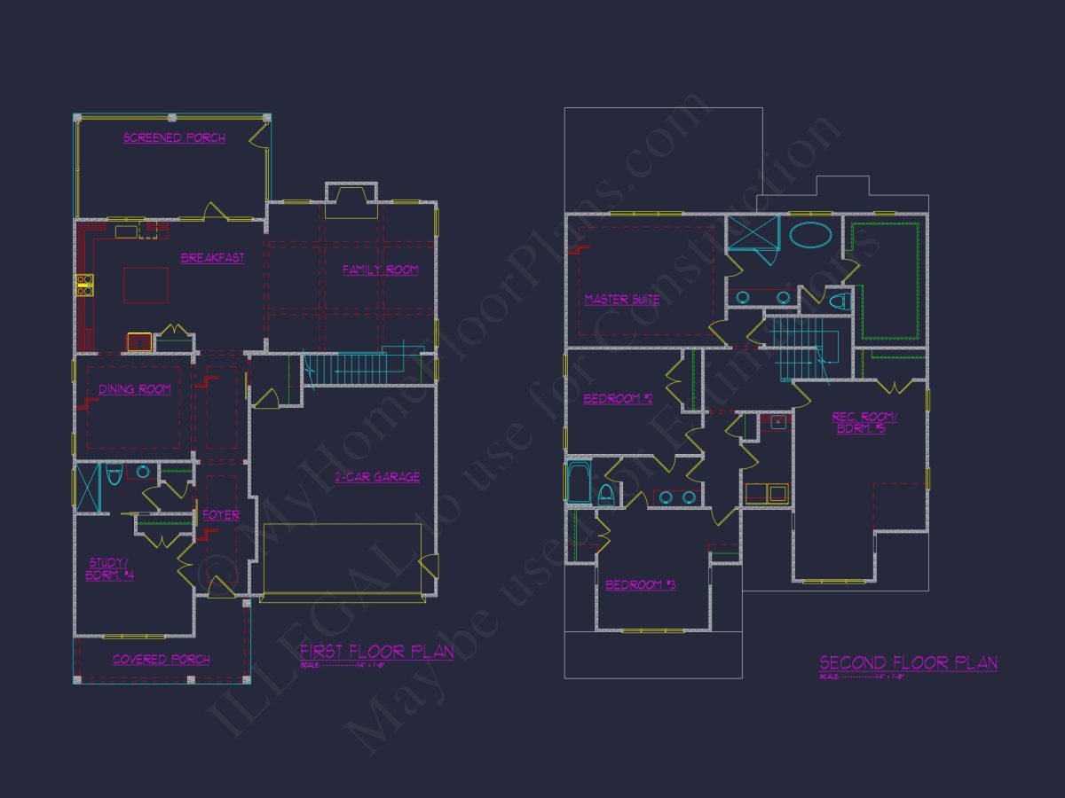 Modern house Plan with 4 Bedrooms, CAD Blueprints, and Designs