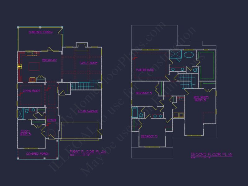 Modern house Plan with 4 Bedrooms, CAD Blueprints, and Designs