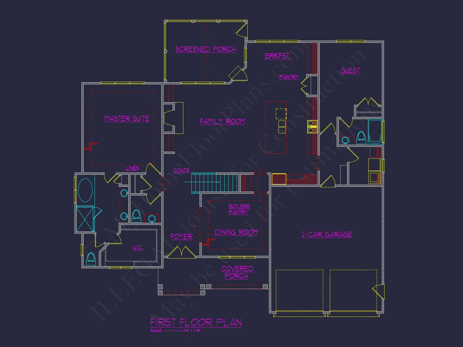 Modern house Plan with Open Layout, CAD Blueprint Designs