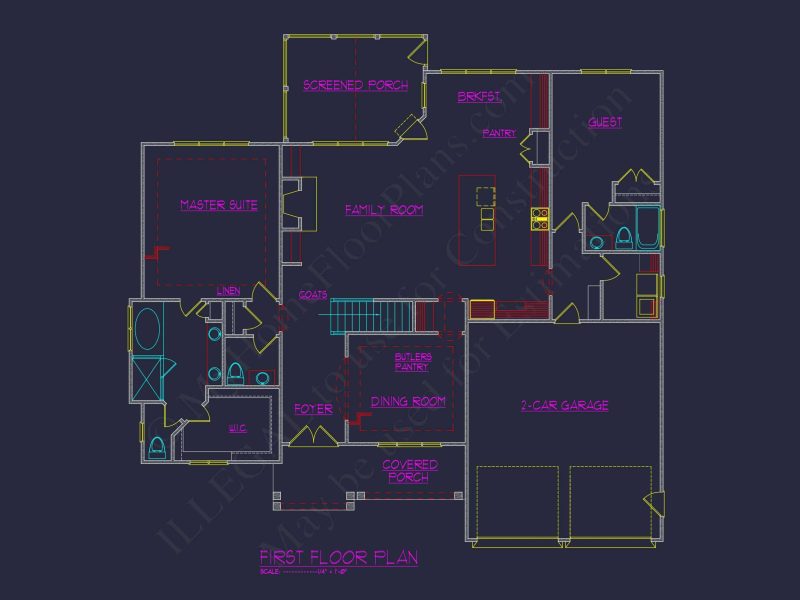 Modern house Plan with Open Layout, CAD Blueprint Designs