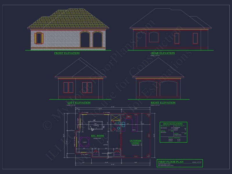 Modern Pool House Floor Plan with CAD Blueprint Designs