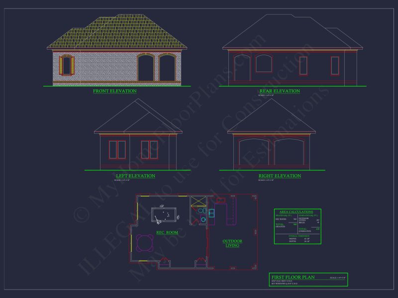 Modern Pool House Floor Plan with CAD Blueprint Designs