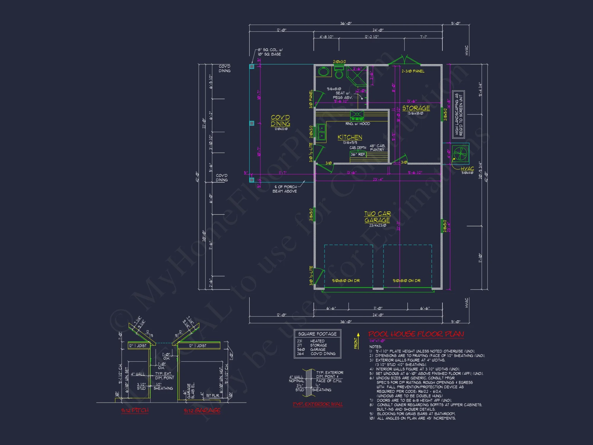 Modern Pool House Plan with Garage and Open Floor Layout