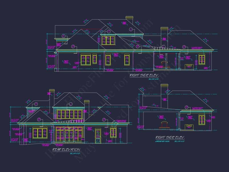 Modern Southern house Plan with Detailed Floor Designs in CAD