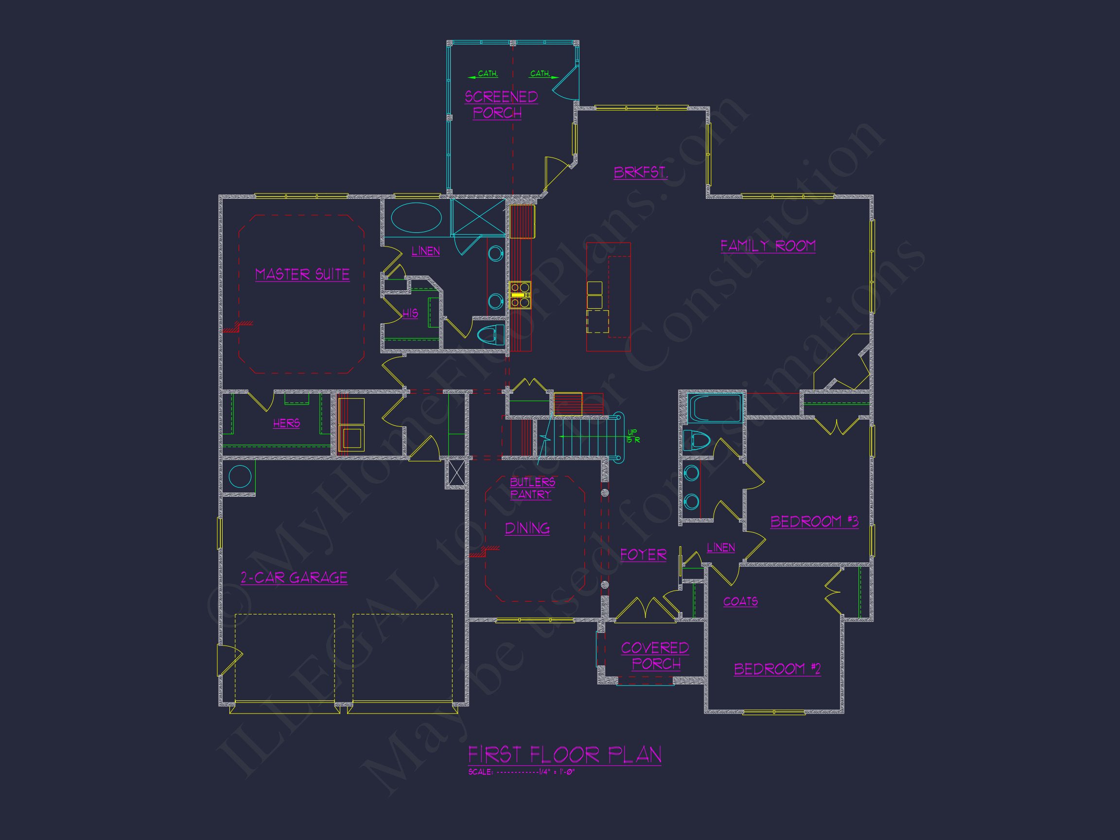 Modern Suburban Home Floor Plan & Blueprint with CAD Designs