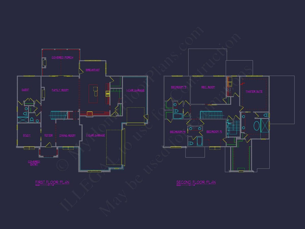 Modern Suburban house Plan with Detailed Blueprint Designs