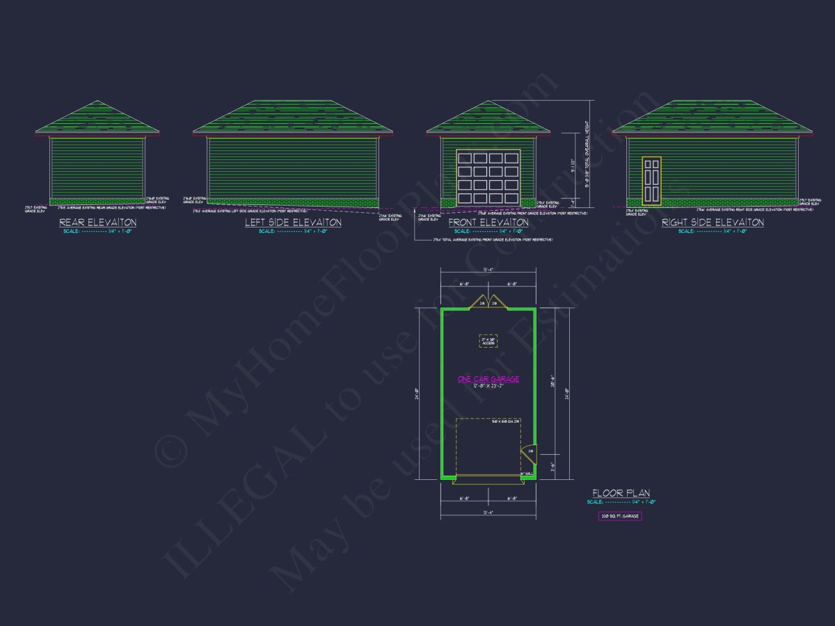 One-Car Garage Plan with Detailed CAD Blueprint and Architecture Designs