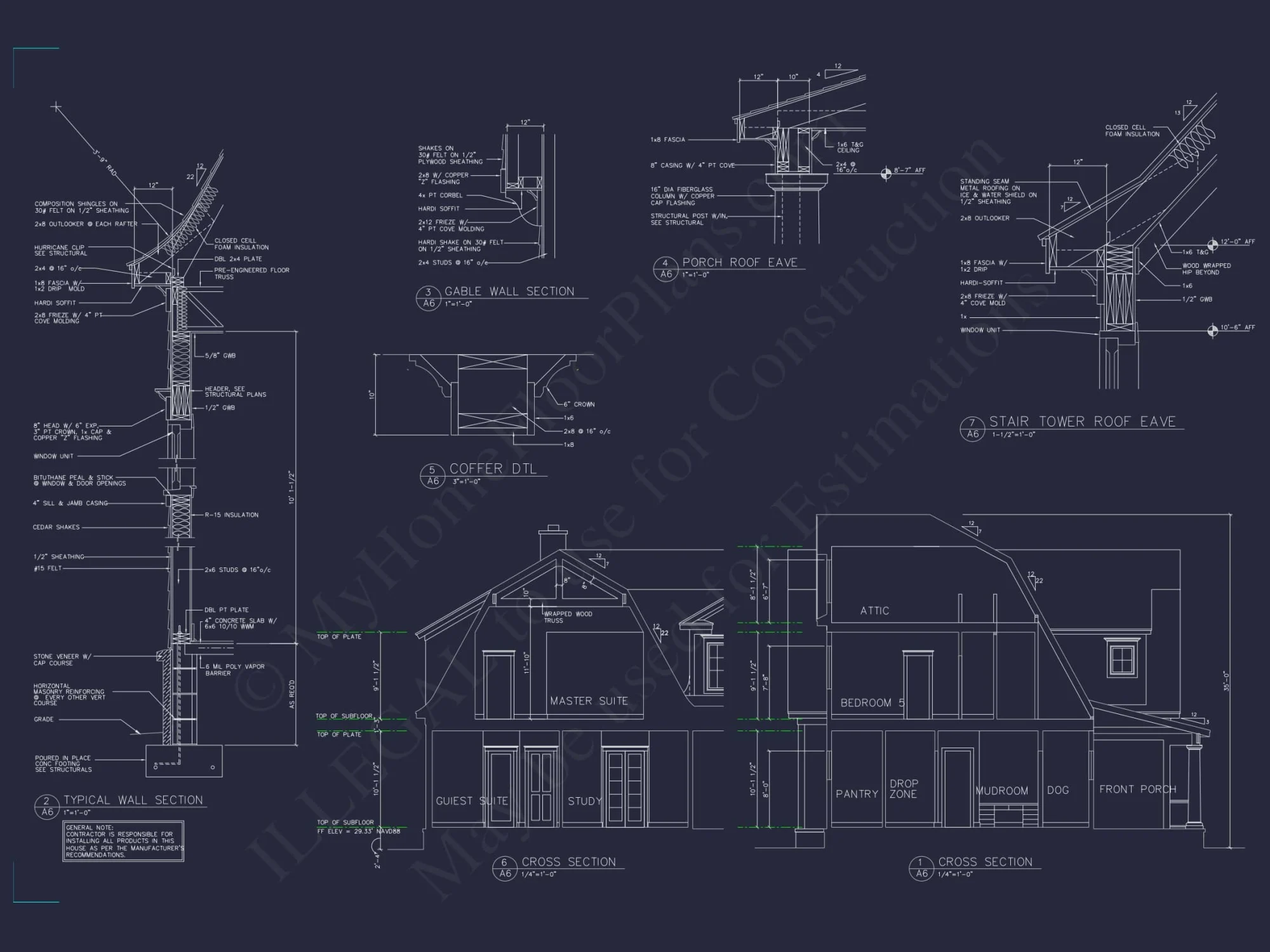 Shingle Style 2-Story house Plan, 6 Bed, 4693 Sq Ft Floor Plan