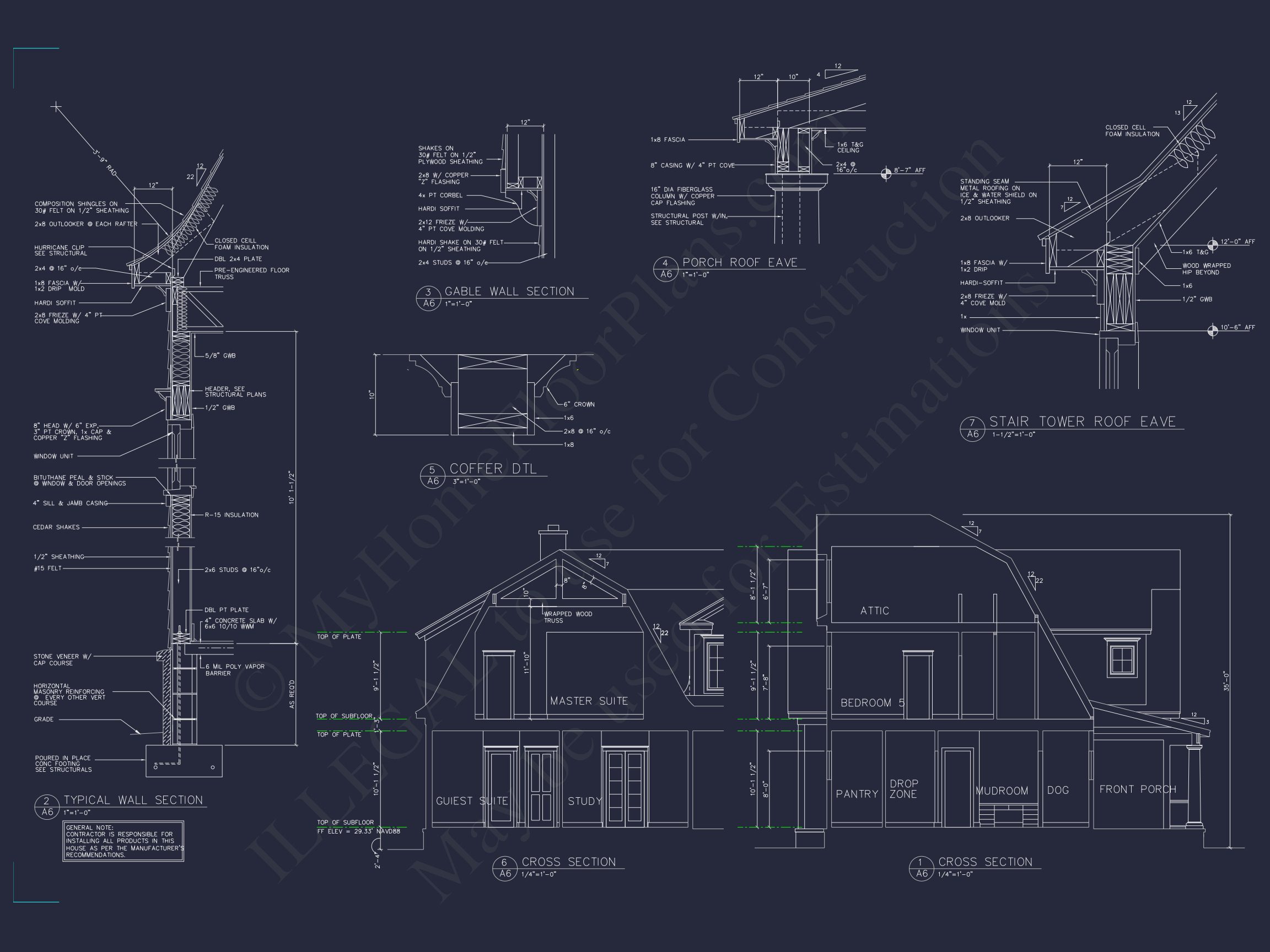 Shingle Style 2-Story house Plan,6 Bed,4693 Sq Ft Floor Plan
