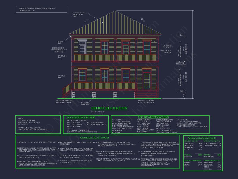 Southern Colonial Farmhouse house Plan with Detailed CAD Designs