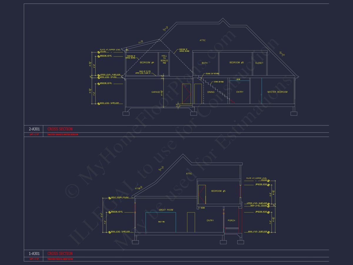 Spacious 2-Story house Floor Plan with 4 Bedrooms & CAD Designs