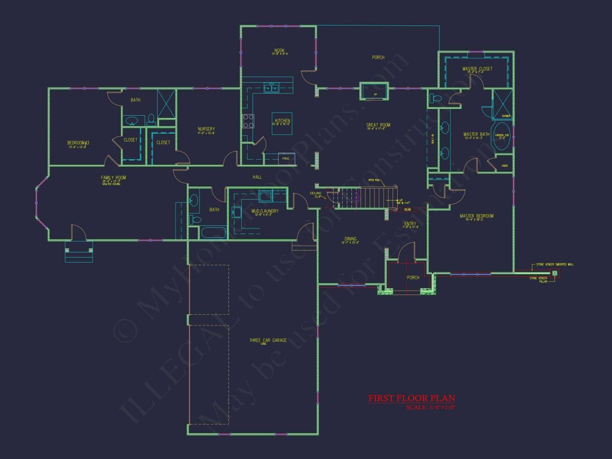 Spacious 2-Story house Floor Plan with 4 Bedrooms & CAD Designs