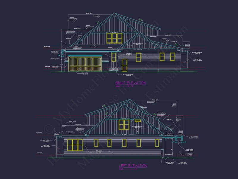 Spacious 2-Story house Plan with 4 Bedrooms and 3 Garage Bays