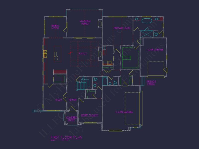 Spacious 2-Story house Plan with 4 Bedrooms and 3 Garage Bays