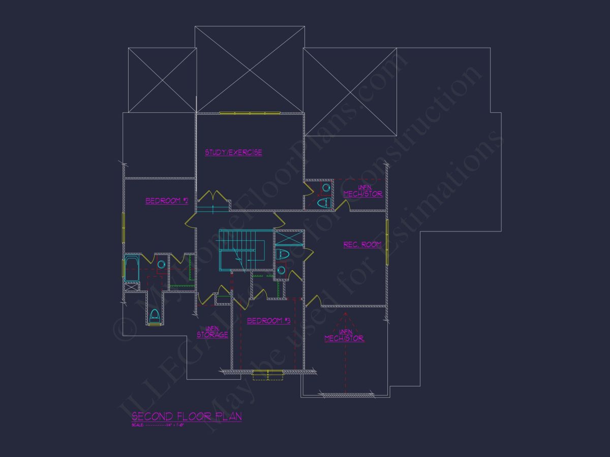 Spacious 2-Story house Plan with 4 Bedrooms and 3 Garage Bays