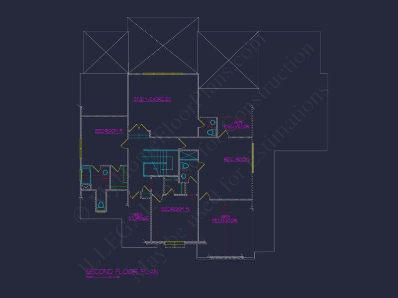 Spacious 2-Story house Plan with 4 Bedrooms and 3 Garage Bays