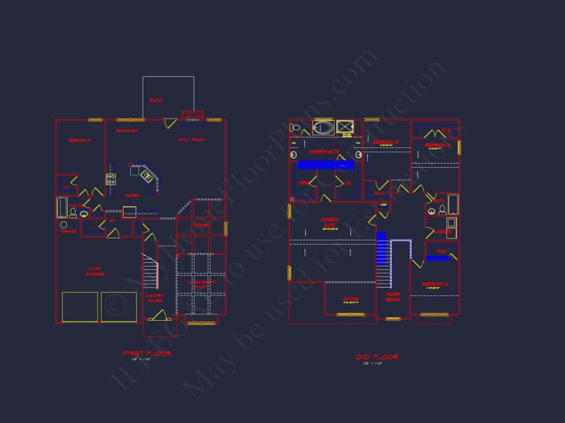 Spacious 2-Story house Plan with CAD Designs and Floor Blueprints