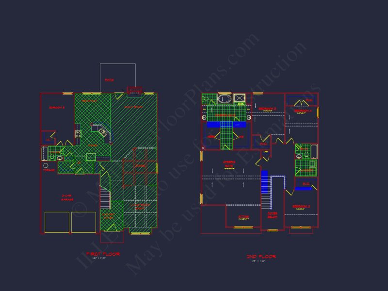 Spacious 2-Story house Plan with CAD Designs and Floor Blueprints