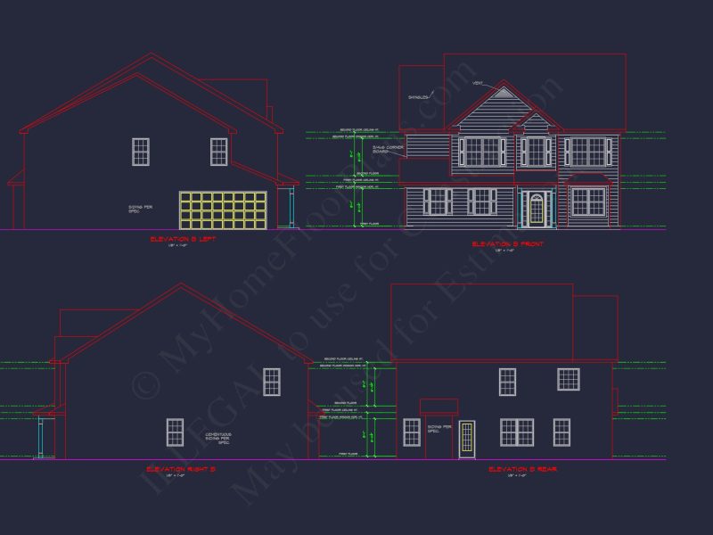 Spacious 2-Story house Plan with CAD Designs and Floor Blueprints