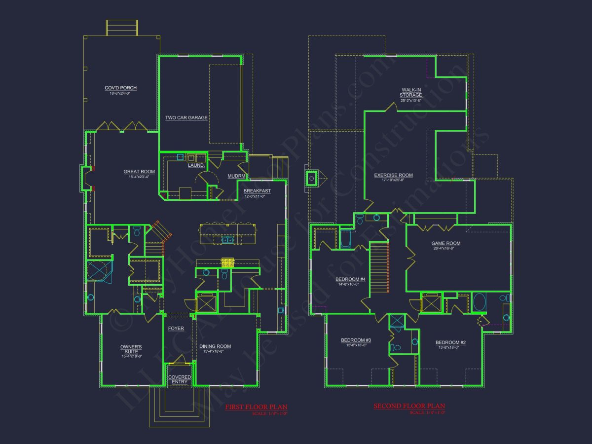 Spacious 2-Story house Plan with Detailed CAD Floor Designs