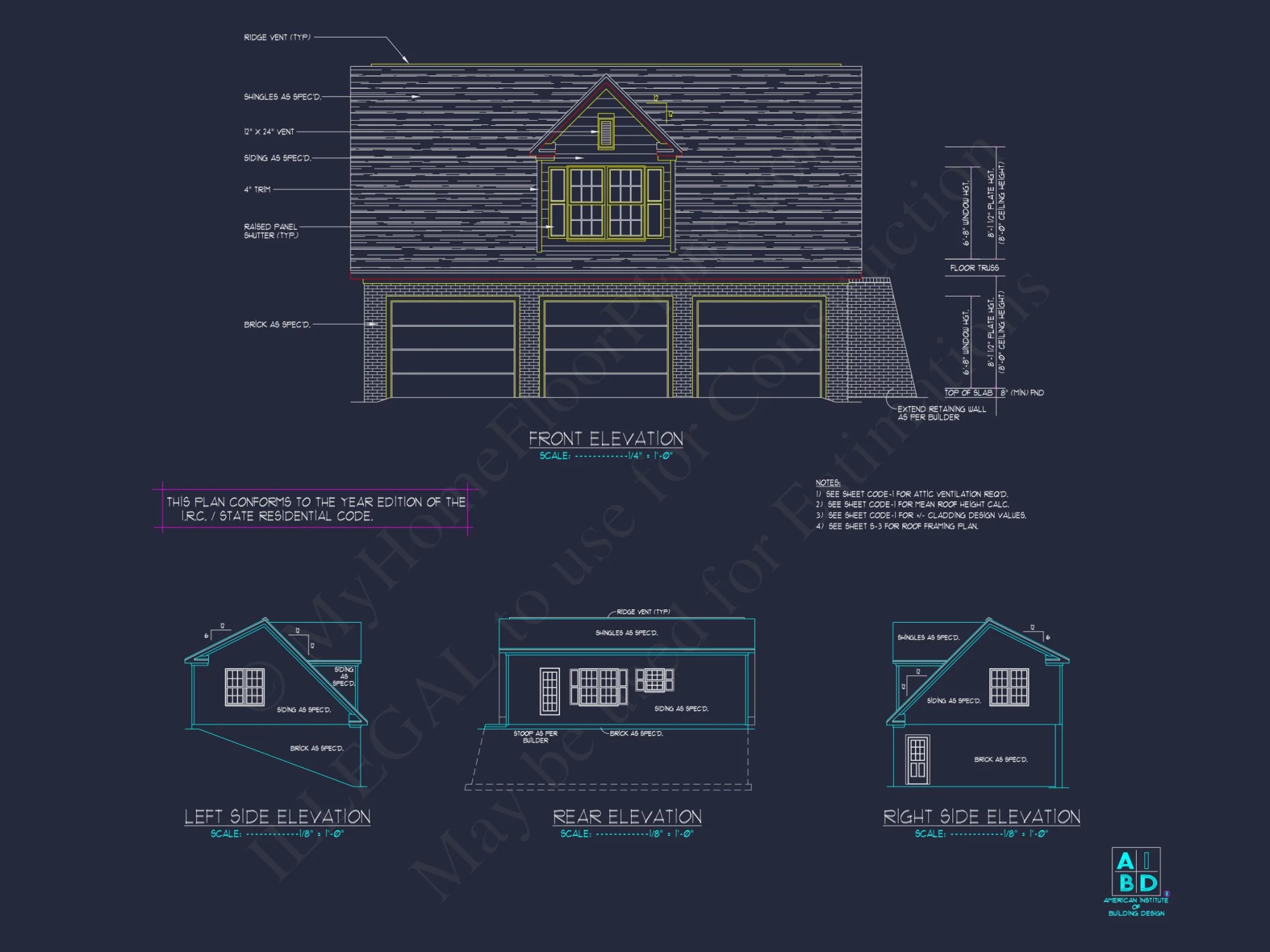 Spacious 3-Bay Garage Plan with Attic and CAD Blueprints