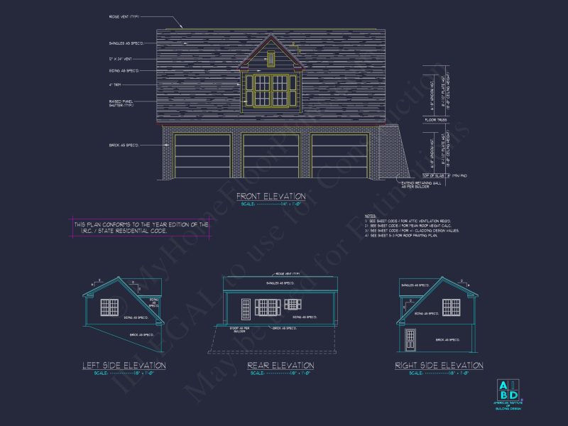 Spacious 3-Bay Garage Plan with Attic and CAD Blueprints