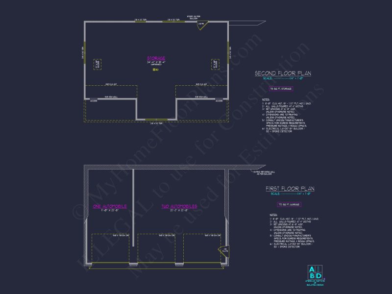 Spacious 3-Bay Garage Plan with Attic and CAD Blueprints